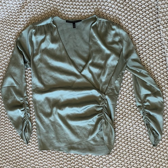 WHBM Runched Wrap Front Satin XS Blouse - Picture 4 of 7